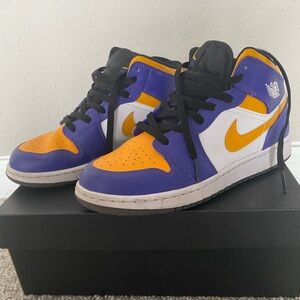 Air Jordans size 6.5 youth, purple & yellow/orange